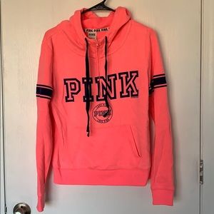 Bright pink with navy blue VS hooded zip sweater